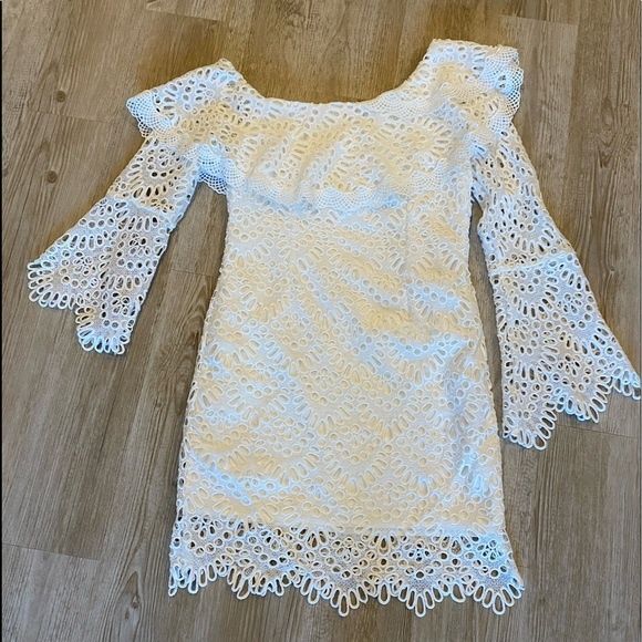Boston Proper Dresses & Skirts - Boston Proper off the shoulder white eyelet mini dress by INA lined size…